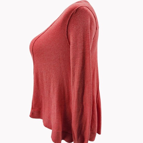 Free People Womens L Hi Low Sweater Red Lightweight Stretch Knit Pullover Top - Picture 4 of 9